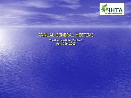 ANNUAL GENERAL MEETING The Gresham Hotel, Dublin 1. April 21st 2005.