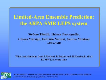 WORKSHOP ON SHORT-RANGE ENSEMBLE PREDICTION USING LIMITED-AREA MODELS Instituto National de Meteorologia, Madrid, 3-4 October 2002 Limited-Area Ensemble.