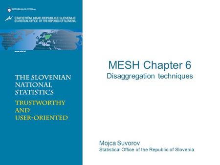 MESH Chapter 6 Disaggregation techniques Mojca Suvorov Statistical Office of the Republic of Slovenia.