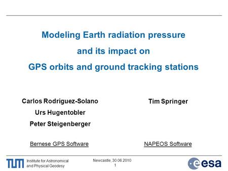 Modeling Earth radiation pressure Carlos Rodriguez-Solano