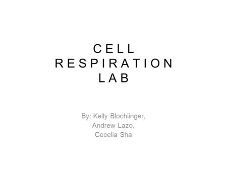 C E L L R E S P I R A T I O N L A B By: Kelly Blochlinger, Andrew Lazo, Cecelia Sha.