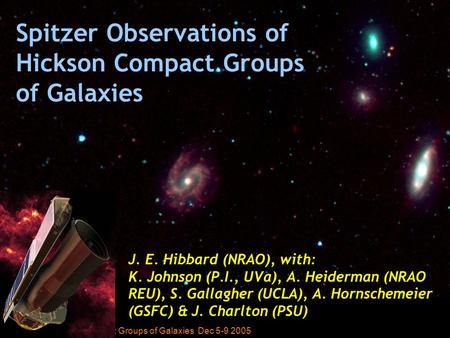 J. Hibbard ESO Workshop: Groups of Galaxies Dec 5-9 2005 J. E. Hibbard (NRAO), with: K. Johnson (P.I., UVa), A. Heiderman (NRAO REU), S. Gallagher (UCLA),