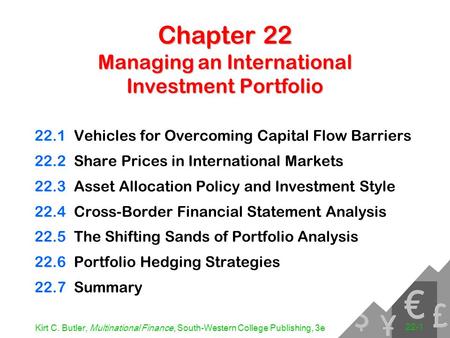 Kirt C. Butler, Multinational Finance, South-Western College Publishing, 3e 22-1 Chapter 22 Managing an International Investment Portfolio 22.1Vehicles.