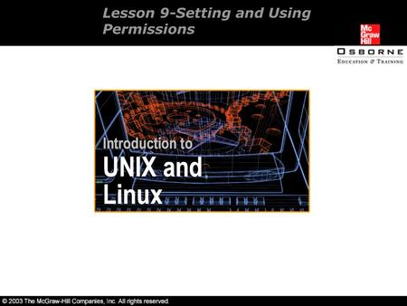 Lesson 9-Setting and Using Permissions. Overview Describing file permissions. Using execute permissions with a file. Changing file permissions using mnemonics.