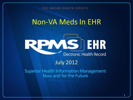 July 2012 Non-VA Meds In EHR 1. Requirements EHR v1.1 Pharmacy patch APSP 1005 EHR v1.1 patch 6 2.