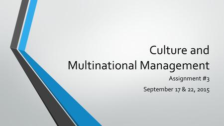 Culture and Multinational Management Assignment #3 September 17 & 22, 2015.