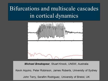 Bifurcations and multiscale cascades in cortical dynamics Michael Breakspear, Stuart Knock, UNSW, Australia Kevin Aquino, Peter Robinson, James Roberts,