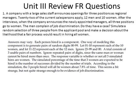 Unit III Review FR Questions