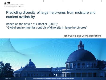 Predicting diversity of large herbivores from moisture and nutrient availability based on the article of Olff et al. (2002): “Global environmental controls.