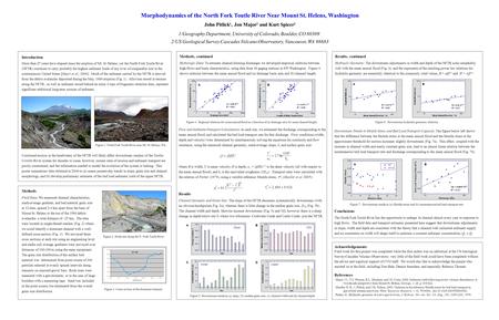 Morphodynamics of the North Fork Toutle River Near Mount St. Helens, Washington John Pitlick 1, Jon Major 2 and Kurt Spicer 2 1/Geography Department, University.