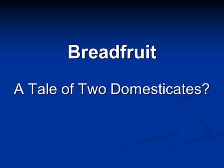 Breadfruit A Tale of Two Domesticates?. Outline Artocarpus altilus Artocarpus altilus Biology and Distribution Biology and Distribution The Relatives.