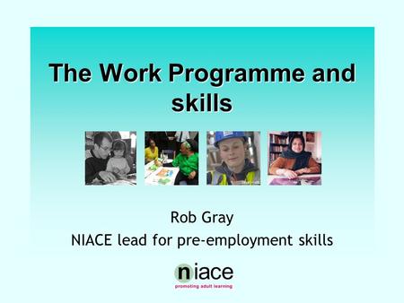 Stuart Hollis The Work Programme and skills Rob Gray NIACE lead for pre-employment skills.