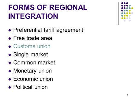 FORMS OF REGIONAL INTEGRATION