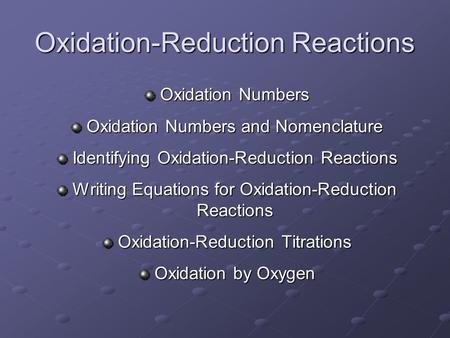 Oxidation-Reduction Reactions