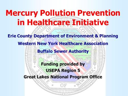 Mercury Pollution Prevention in Healthcare Initiative Erie County Department of Environment & Planning Western New York Healthcare Association Buffalo.