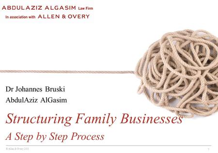 © Allen & Overy 2011 1 Dr Johannes Bruski AbdulAziz AlGasim Structuring Family Businesses A Step by Step Process.