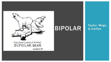 Taylor, Megs, & Caitlyn BIPOLAR. Bipolar disorder are known as mood disorders, people with bipolar disorder go through episodes of extreme mood swings.