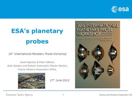 1 Science and Robotic Exploration (SRE) ESA’s planetary probes 10 th International Planetary Probe Workshop David Agnolon & Peter Falkner, Solar System.