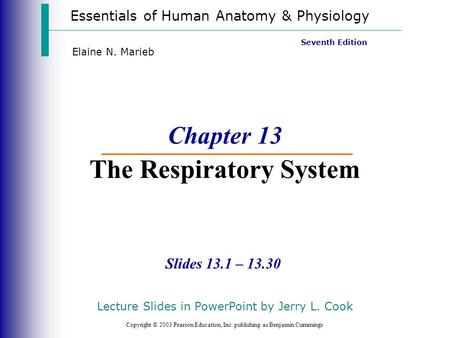 Essentials of Human Anatomy & Physiology Copyright © 2003 Pearson Education, Inc. publishing as Benjamin Cummings Slides 13.1 – 13.30 Seventh Edition Elaine.