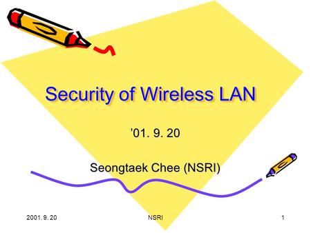 2001. 9. 20NSRI1 Security of Wireless LAN ’01. 9. 20 Seongtaek Chee (NSRI)