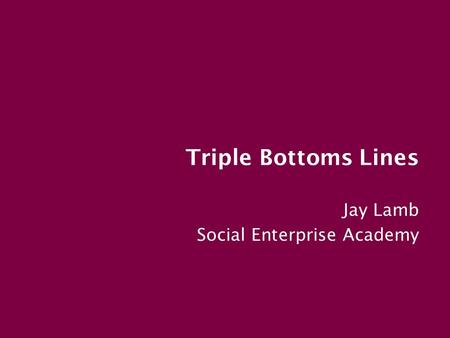 Triple Bottoms Lines Jay Lamb Social Enterprise Academy.