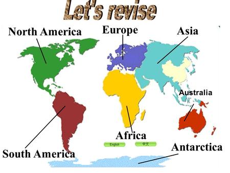 Asia Europe North America South America Africa Antarctica Australia.