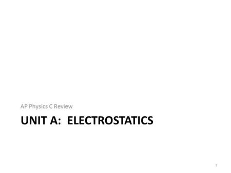 Unit A: Electrostatics