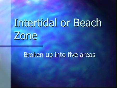 Intertidal or Beach Zone Broken up into five areas.