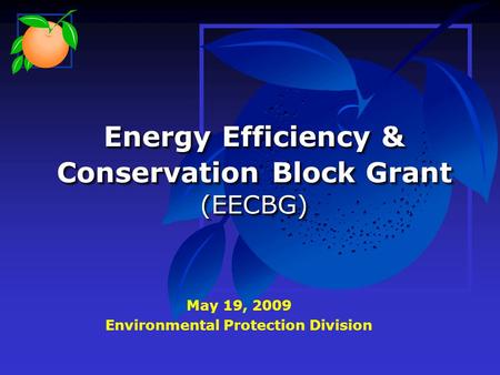 Energy Efficiency & Conservation Block Grant (EECBG) May 19, 2009 Environmental Protection Division.