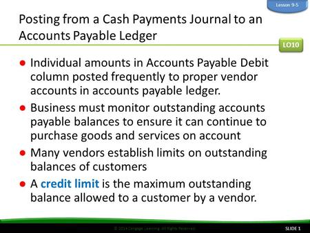 Posting from a Cash Payments Journal to an Accounts Payable Ledger