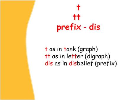 T tt prefix - dis t as in tank (graph) tt as in letter (digraph) dis as in disbelief (prefix)