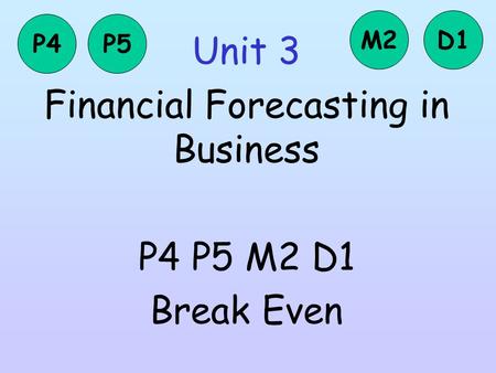 Unit 3 Financial Forecasting in Business P4 P5 M2 D1 Break Even