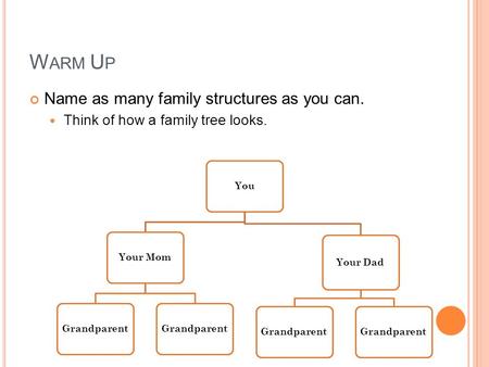Warm Up Name as many family structures as you can.