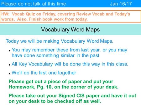 Vocabulary Word Maps Please do not talk at this time Jan 16/17