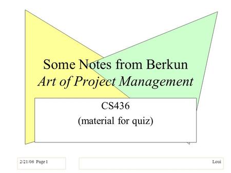 2/21/06 Page 1Loui Some Notes from Berkun Art of Project Management CS436 (material for quiz)