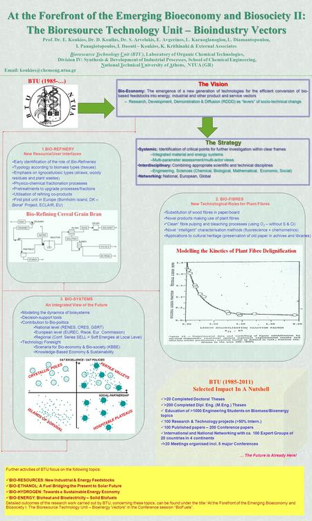 At the Forefront of the Emerging Bioeconomy and Biosociety II: The Bioresource Technology Unit – Bioindustry Vectors Prof. Dr. E. Koukios, Dr. D. Koullas,