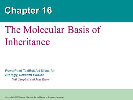 Copyright © 2005 Pearson Education, Inc. publishing as Benjamin Cummings PowerPoint TextEdit Art Slides for Biology, Seventh Edition Neil Campbell and.