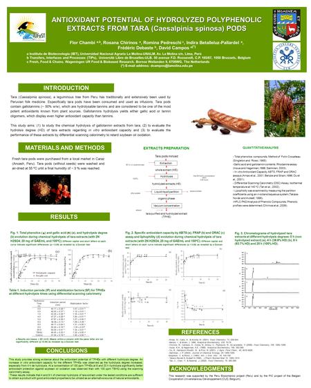 ANTIOXIDANT POTENTIAL OF HYDROLYZED POLYPHENOLIC EXTRACTS FROM TARA (Caesalpinia spinosa) PODS Flor Chambi a,b, Rosana Chirinos a, Romina Pedreschi c,