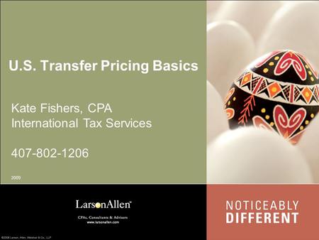 U.S. Transfer Pricing Basics Kate Fishers, CPA International Tax Services 407-802-1206 2009.