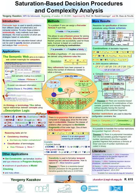 - r r Saturation-Based Decision Procedures and Complexity Analysis Yevgeny Kazakov R. 615 Applications Add semantic markup to a.