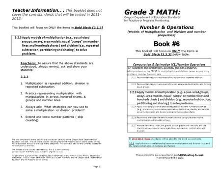 Number & Operations (Models of Multiplication and Division and number properties) Page 11 Computation & Estimation (CE)/Number Operations 3.2 NUMBERS AND.