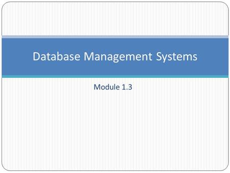 Module 1.3 Database Management Systems. Outline 1. Data, System, Management 2. The Database Management System Environment 3. The DBMS Organizational Relationship.