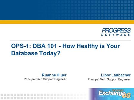 OPS-1: DBA 101 - How Healthy is Your Database Today? Libor LaubacherRuanne Cluer Principal Tech Support Engineer.