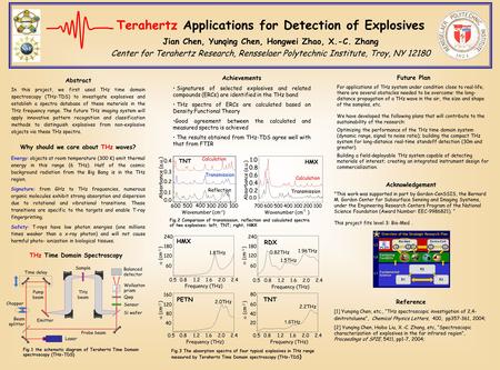 Terahertz Applications for Detection of Explosives Jian Chen, Yunqing Chen, Hongwei Zhao, X.-C. Zhang Center for Terahertz Research, Rensselaer Polytechnic.