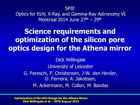 SPIE Optics for EUV, X-Ray, and Gamma-Ray Astronomy VI