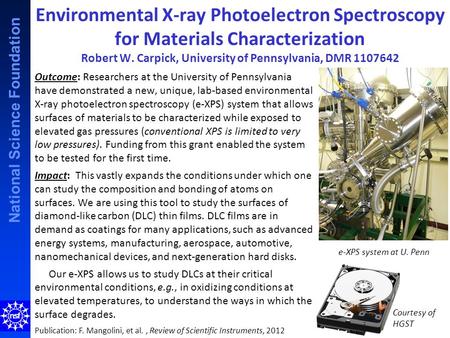 National Science Foundation Outcome: Researchers at the University of Pennsylvania have demonstrated a new, unique, lab-based environmental X-ray photoelectron.