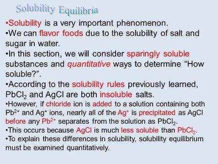 Solubility Equilibria