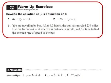 4-6 Direct Variation Direct Variation: y = kx k=constant of variation = SLOPE Ex: y = 2x the constant of variation=2 All equations of form y=kx have.