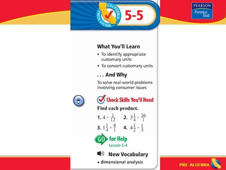 PRE-ALGEBRA. Using Customary Units of Measure (5-5)