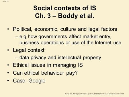 Social contexts of IS Ch. 3 – Boddy et al.